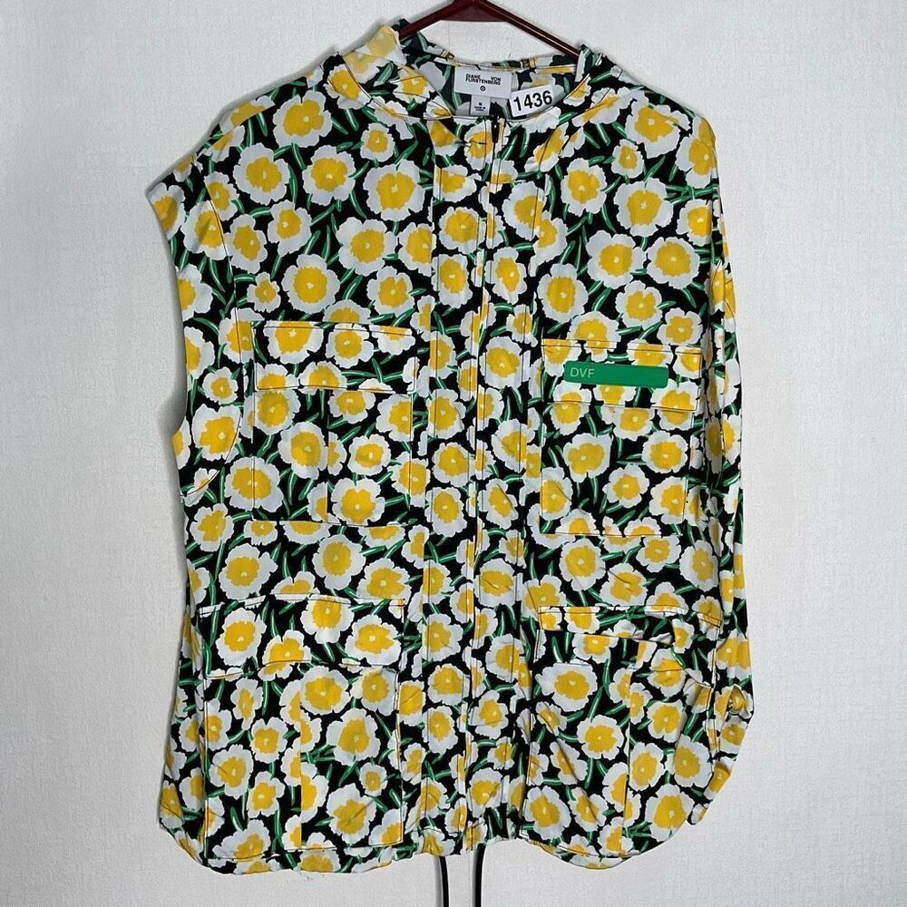 NWT‎ Diane Von Furstenberg Multicolor Floral Hooded Full Zip Womens Vest Size M